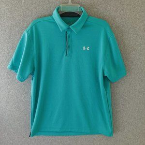 Under Armour Polo Shirt Mens Large Golf Heatgear Aqua Green Blue Loose Fit Logo